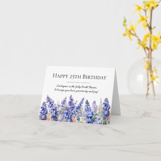 25誕生日7月誕生月フラワーラークスパー カード (黄色い花)