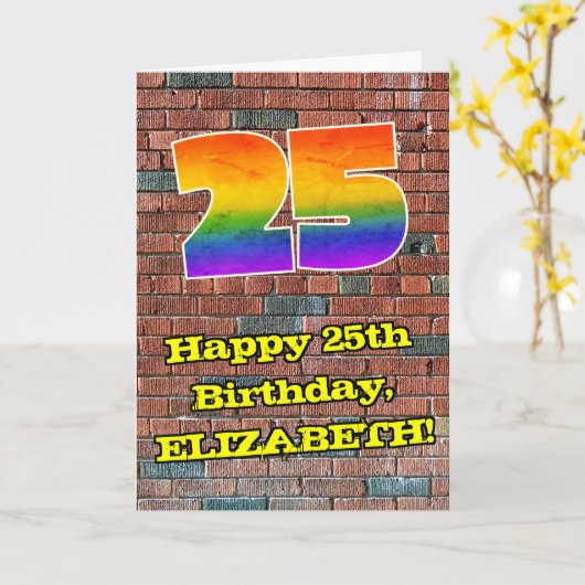 25誕生日:おもしろいグラフィティインスパイアレインボー25 カード (黄色い花)