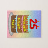 25誕生日:おもしろいケーキとキャンドル+名前をカスタムする ジグソーパズル (横)