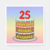 25誕生日:おもしろいケーキとキャンドル+名前をカスタムする スタンダードランチョンナプキン (正面)