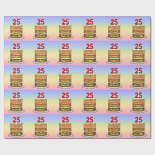 25誕生日:おもしろいケーキとキャンドル+名前をカスタムする ラッピングペーパー