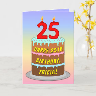 25誕生日—おもしろいケーキ&キャンドル、名前をカスタムする付き カード