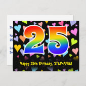 25誕生日:おもしろいハートパターン,レインボー25 ポストカード (正面/裏面)