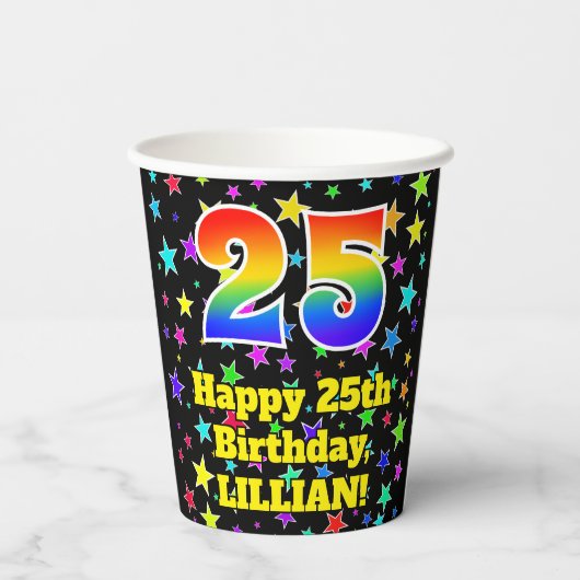 25誕生日:おもしろい星形と虹25 紙コップ (裏面)