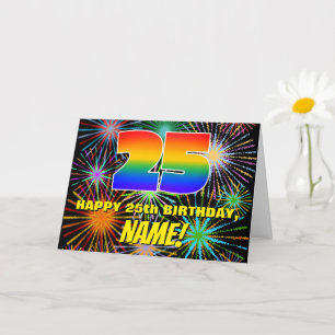 25誕生日:おもしろい、お祝カラフルい花火 カード