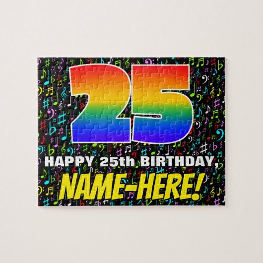 25誕生日:おもしろい、カラフル音楽シンボル、「25」 ジグソーパズル (横)
