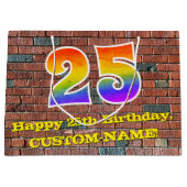 25誕生日:おもしろい、グラフィインスパイアティ・レインボー# 25 ラージペーパーバッグ (正面)