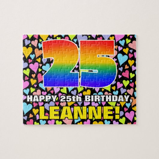 25誕生日—おもしろい、愛するハートシェイプ+「25」 ジグソーパズル (横)