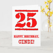 25誕生日:おもしろい、赤ゴムスタンプルックインスパイアス カード (黄色い花)