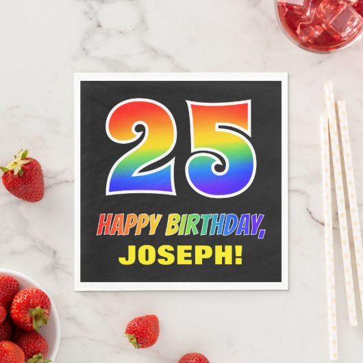 25誕生日:はっきりした,おもしろい,シンプル虹, 25 スタンダードランチョンナプキン (インサイチュ)