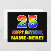 25誕生日:はっきりした,おもしろい,シンプル虹, 25 ポストカード (正面/裏面)