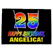 25誕生日:はっきりした,おもしろい,シンプル虹， 25 ラージペーパーバッグ (裏面)