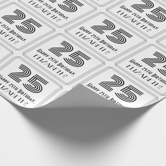 25誕生日:アールデコインスパイアスタイル「25」 +名前 ラッピングペーパー (角)