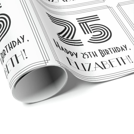 25誕生日:アールデコインスパイアスタイル「25」 +名前 ラッピングペーパー (ロールコーナー)
