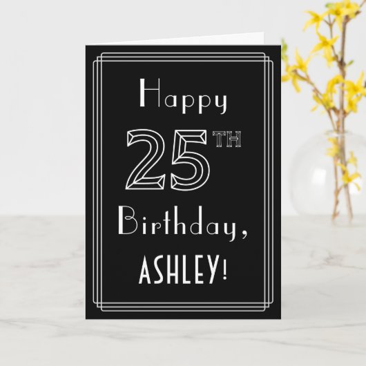 25誕生日:アールデコスタイル番号25および名前をカスタムする カード (黄色い花)
