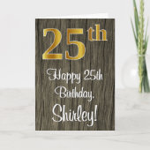 25誕生日:エレガントフェイク金ゴールドルック#,フェイク Wood カード (正面)
