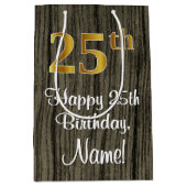 25誕生日:エレガントフェイク金ゴールドルック#,フェイク Wood ミディアムペーパーバッグ (正面)