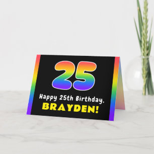 25誕生日:カラフルレインボー# 25,名前をカスタムする カード