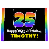 25誕生日:カラフルレインボー# 25,名前をカスタムする ラージペーパーバッグ (正面)