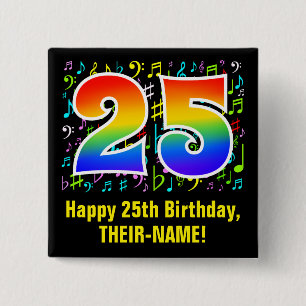 25誕生日:カラフル音楽シンボル、レインボー25 缶バッジ