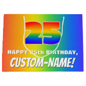 25誕生日: カラフル、おもしろいレインボーパターン# 25 ラージペーパーバッグ (正面)