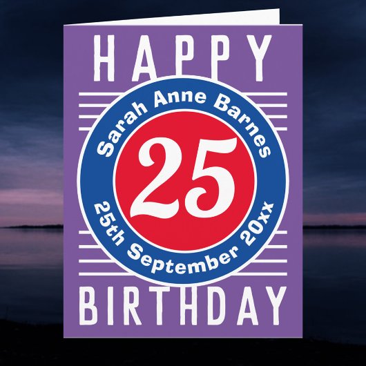 25誕生日・カードの年齢、氏名、日付 カード