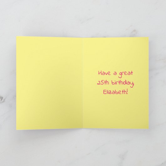 25誕生日:ピンクストライプのハート、レインボー# 25 カード (内部)