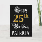 25誕生日:ファンシースクリプト、フェイク金ゴールド・ルック、名前 カード (正面)