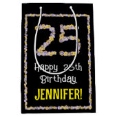 25誕生日:フローラ花数名前をカスタムする ミディアムペーパーバッグ (正面)