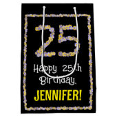 25誕生日:フローラ花数名前をカスタムする ミディアムペーパーバッグ (裏面)