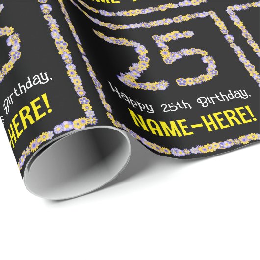 25誕生日:フローラ花数名前をカスタムする ラッピングペーパー (ロールコーナー)