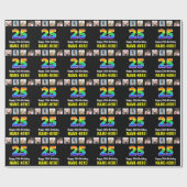 25誕生日：レインボー「25」、写真カスタムと名前 ラッピングペーパー (フラット)