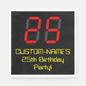 25誕生日:レッドデジタルクロックスタイル"25" +名前 スタンダードランチョンナプキン (正面)