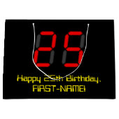25誕生日:レッドデジタルクロックスタイル"25" +名前 ラージペーパーバッグ (正面)