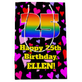 25誕生日:愛するハートパターン、虹# 25 ミディアムペーパーバッグ (正面)