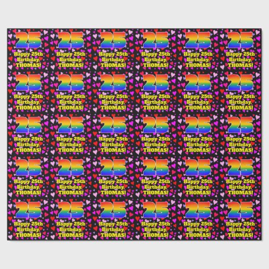 25誕生日:愛するハートパターン、虹# 25 ラッピングペーパー (シーム)