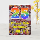 25誕生日、素朴紅葉、レインボー「25」 カード (黄色い花)