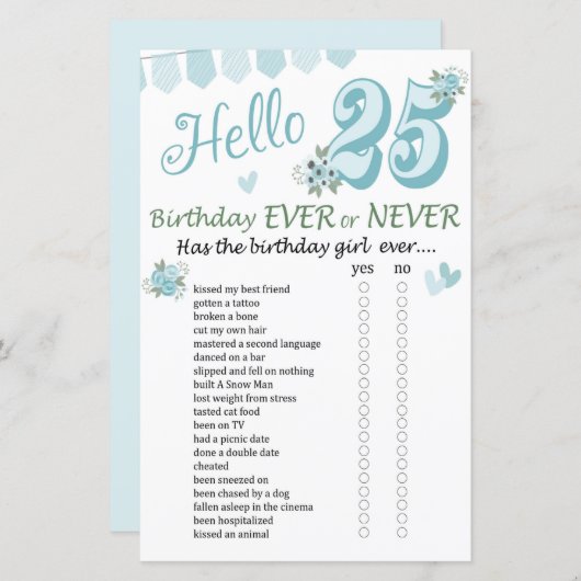 25誕生日Ever Or Never Game (正面/裏面)