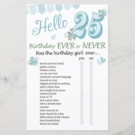 25誕生日Ever Or Never Game (正面)