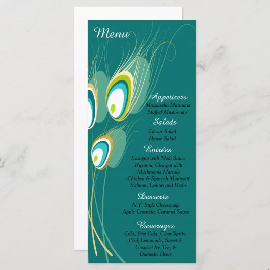 25青い孔雀の羽のメニューカード メニュー (正面/裏面)