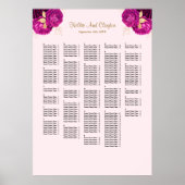 250人向けピンクとゴールドの花柄結婚式着席表 ポスター (正面)