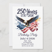 250周年イーグル水彩アメリカ国旗 1776 2026 招待状 (正面)