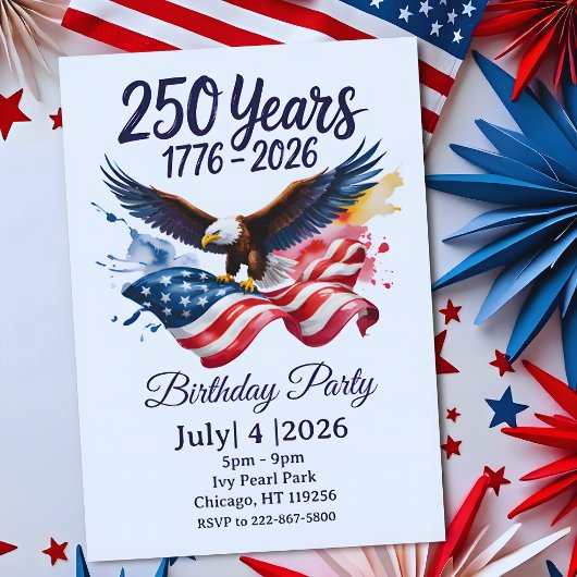 250周年イーグル水彩アメリカ国旗 1776 2026 招待状