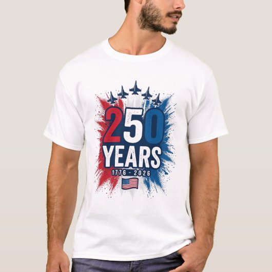 250周年愛国ジェット記念日ベクターデザイン Tシャツ (正面)