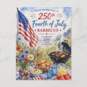 250周年独立記念日の愛国ウォーターカラーBBQ ポストカード (正面)