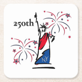 250周年独立記念日の自由の女神+花火 スクエアペーパーコースター