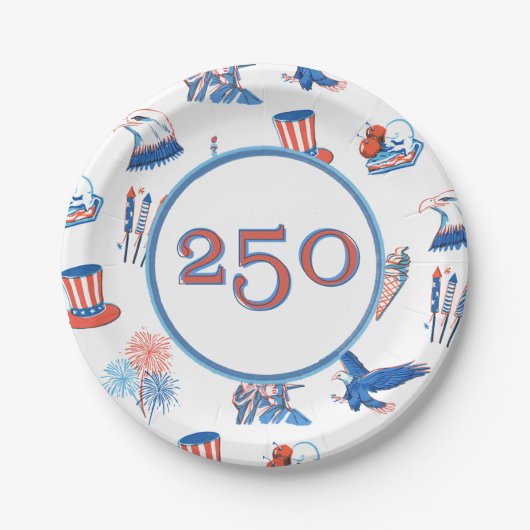 250周年独立記念日愛国ウォーターカラーパーティー ペーパープレート (正面)