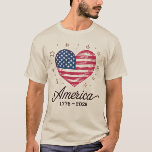 250周年記念フラッグハート 1776 2026 250th 7月4日 tシャツ