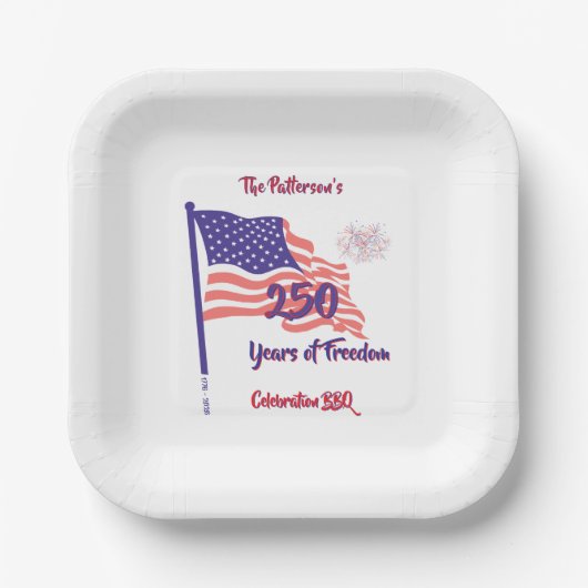 250周年記念独立記念日の愛国的なBBQスクリプト ペーパープレート (正面)