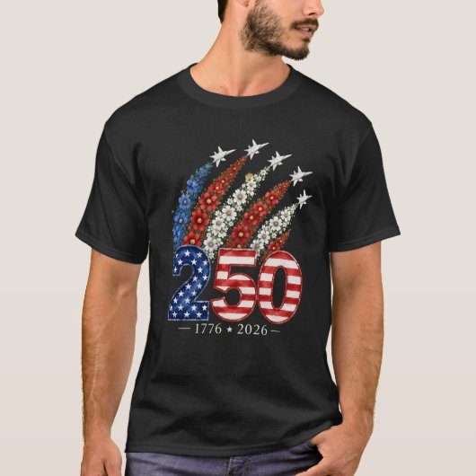 250周年記念 フラワー戦闘機 愛国デザイン Tシャツ (正面)